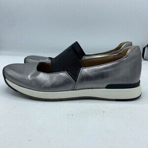 Vionic Pewter Cadee Metallic Leather Mary Jane Slip On Sneakers Size 7.5
